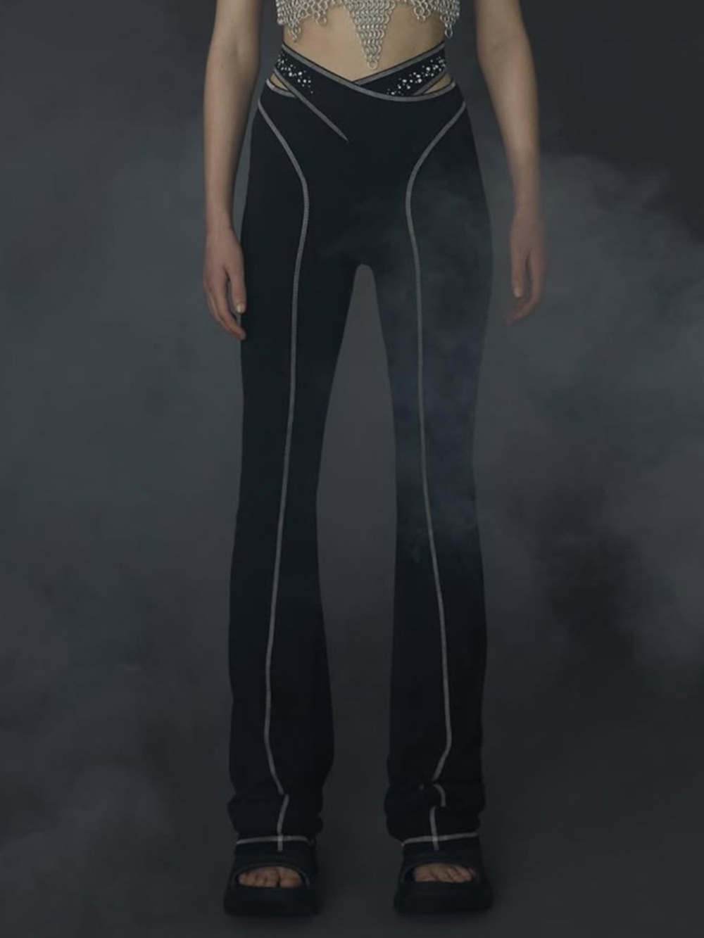 Daisy limited Black Flared Leggings with Contrast Stitching